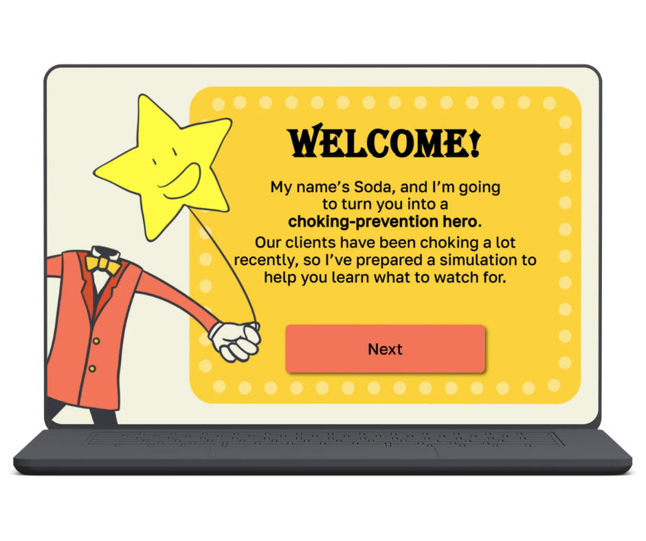 A computer displaying the starting page of the choking quiz.